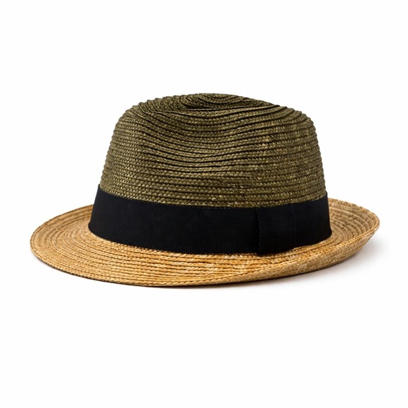 Prada Straw Fedora Hat Mens Medium Green Tan Two Tone Italy Preppy Luxury